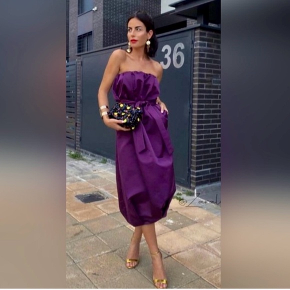 Zara Collection Tuffeta Strapless Purple Belted Midi Dress sz.S